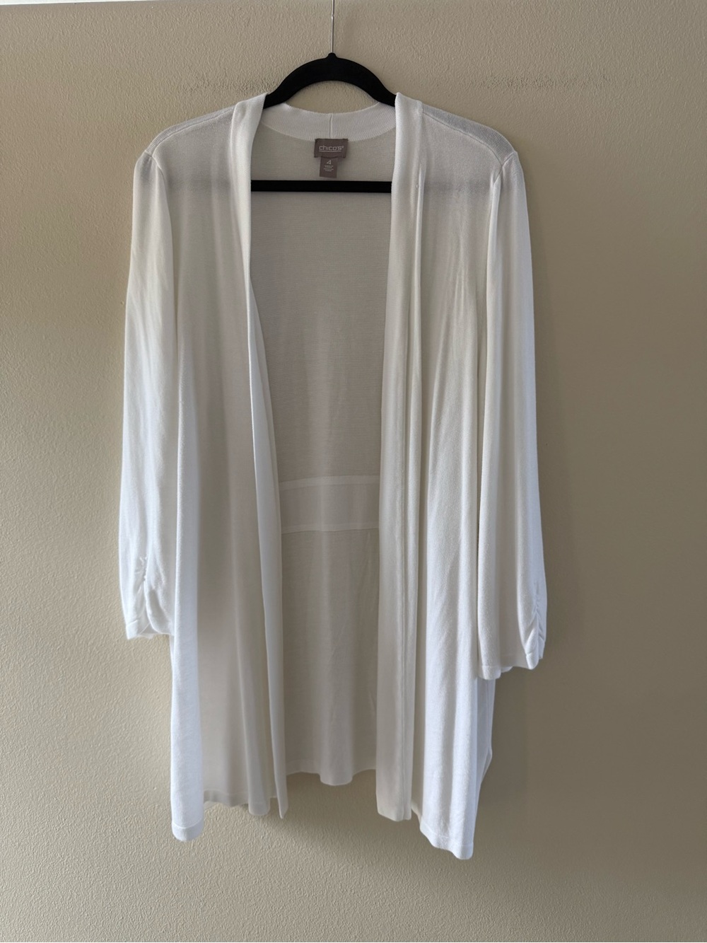 Chico's White Lightweight Open-Front Cardigan 3/4 Sleeve Size 4 US XXL